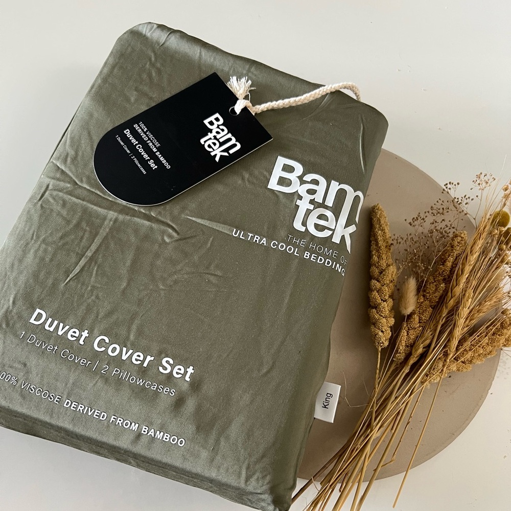 NEW King 100% Organic Bamboo Duvet Cover Set — Moss Olive Green